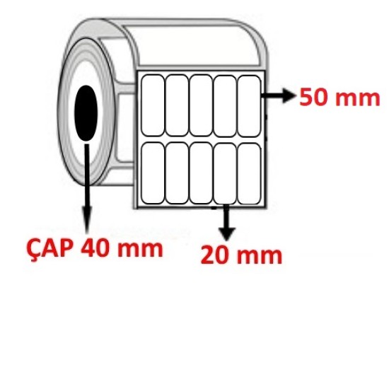Kuşe 20 mm x 50 mm YY5 LI  Barkod Etiketi ÇAP 40 mm ( 6 Rulo ) 30.000 ADET