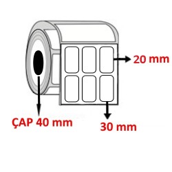 Kuşe 30 mm x 20 mm YY3 LÜ Barkod Etiketi ÇAP 40 mm ( 6 Rulo ) 18.000 ADET