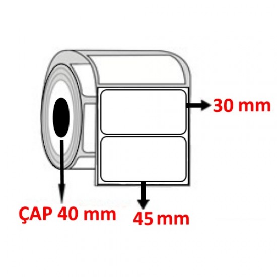 Kuşe 45 mm x 30 mm Barkod Etiketi ÇAP 40 mm ( 6 Rulo ) 9.000 ADET