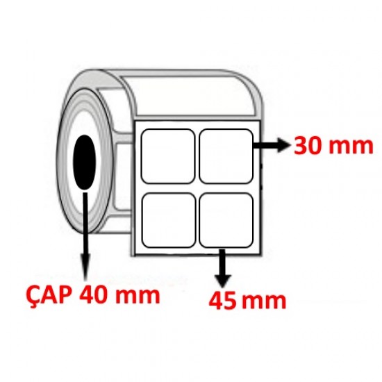 Kuşe 45 mm x 30 mm YY2 Lİ Barkod Etiketi ÇAP 40 mm ( 6 Rulo ) 18.000 ADET