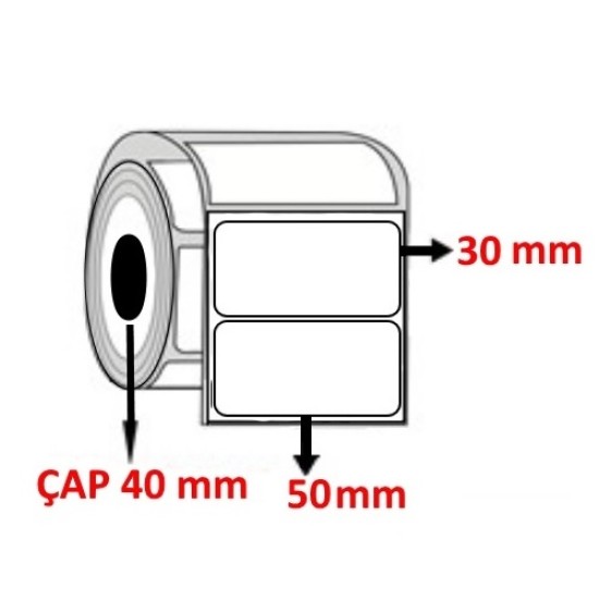 Kuşe 50 mm x 30 mm Barkod Etiketi ÇAP 40 mm ( 6 Rulo ) 12.000 ADET