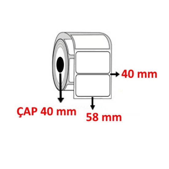 Kuşe 58 mm x 40 mm Barkod Etiketi ÇAP 40 mm ( 6 Rulo ) 3.000 ADET