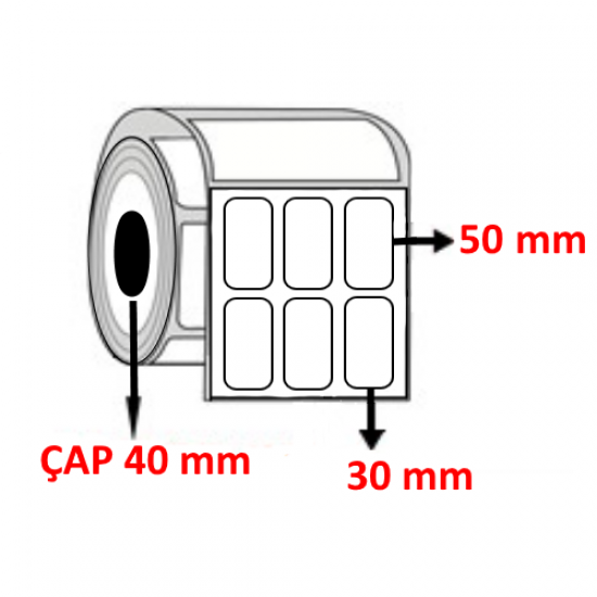 Lamine Termal 30 mm x 50 mm YY3 LÜ Barkod Etiketi ÇAP 40 mm ( 6 Rulo ) 18.000 ADET