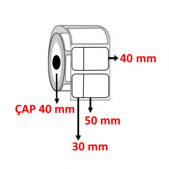 PP OPAK 80 mm x 40 mm ( 30/50 ) Barkod Etiketi ÇAP 40 mm ( 6 Rulo ) 6.000 ADET