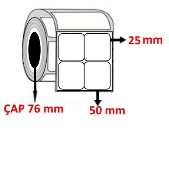 Lamine Termal 50 mm x 25 mm YY2 Lİ Barkod Etiketi ÇAP 76 mm ( 6 Rulo ) 60.000 ADET