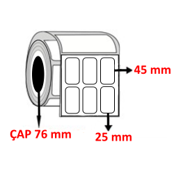 Kuşe 25 mm x 45 mm YY3 LÜ Barkod Etiketi ÇAP 76 mm ( 6 Rulo ) 45.000 ADET