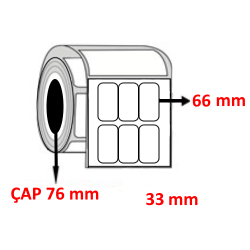 Kuşe 33 mm x 66 mm YY3 LÜ Barkod Etiketi ÇAP 76 mm ( 6 Rulo ) 36.000 ADET