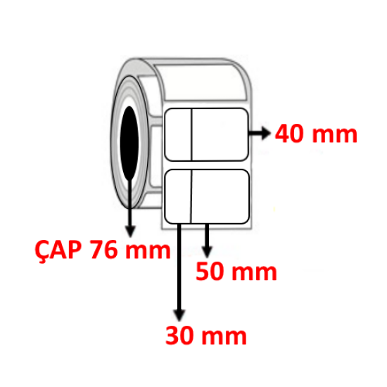 Kuşe 80 mm x 40 mm ( 30/50 ) Barkod Etiketi ÇAP 76 mm ( 6 Rulo ) 18.000 ADET