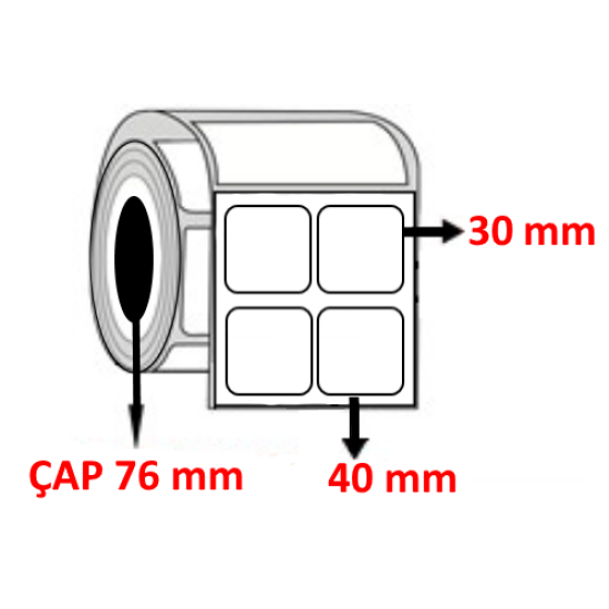 PP OPAK 40  mm x 30 mm YY2 Lİ Barkod Etiketi ÇAP 76 mm ( 6 Rulo ) 54.000  ADET