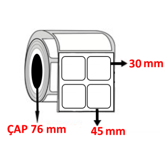 PP OPAK 45 mm x 30 mm YY2 Lİ Barkod Etiketi ÇAP 76 mm ( 6 Rulo )  60.000 ADET