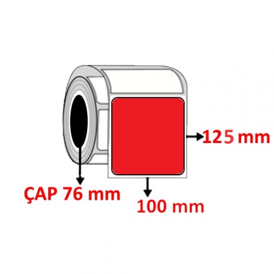 Kırmızı Renkli 100 mm x 125 mm Barkod Etiketi ÇAP 76 mm ( 6 Rulo ) 7.200 ADET