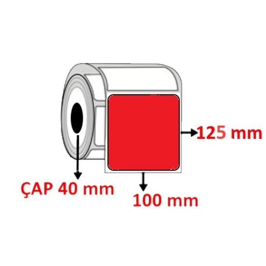 Kırmızı Renkli 100 mm x 125 mm Kuşe Barkod Etiketi ÇAP 40 mm ( 6 Rulo ) 2.400 ADET
