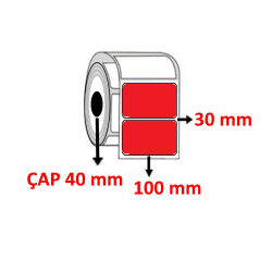 Kırmızı Renkli 100 mm x 30 mm Barkod Etiketi ÇAP 40 mm ( 6 Rulo ) 9.000 ADET