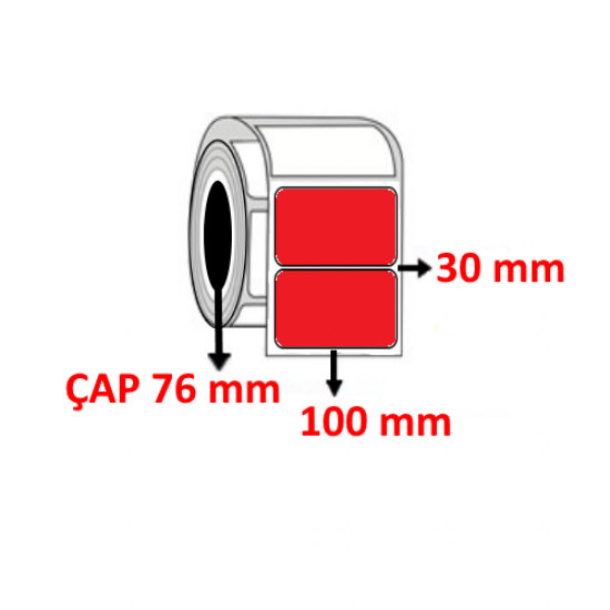 Kırmızı Renkli 100 mm x 30 mm Barkod Etiketi ÇAP 76 mm ( 6 Rulo ) 27.000 ADET