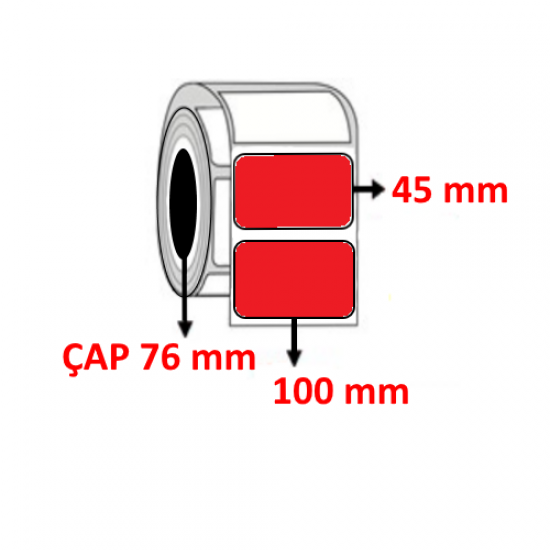 Kırmızı Renkli 100 mm x 45 mm Barkod Etiketi ÇAP 76 mm ( 6 Rulo ) 18.000 ADET