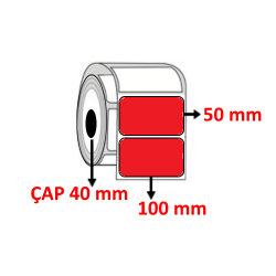Kırmızı Renkli 100 mm x 50 mm Barkod Etiketi ÇAP 40 mm ( 6 Rulo )  6.000 ADET