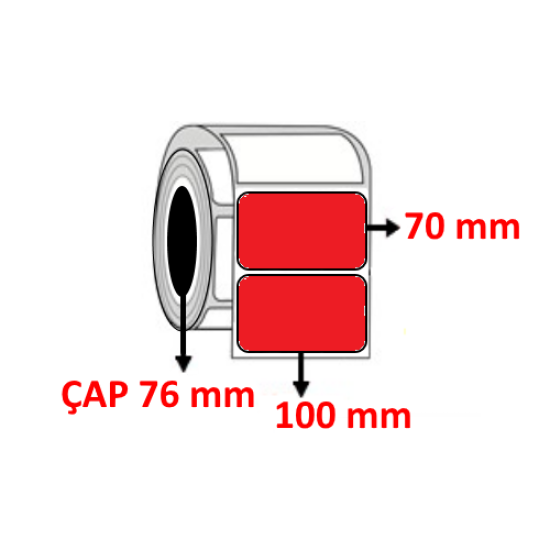 Kırmızı Renkli 100 mm x 70 mm Kuşe Barkod Etiketi ÇAP 76 mm ( 6 Rulo ) 12.000 ADET