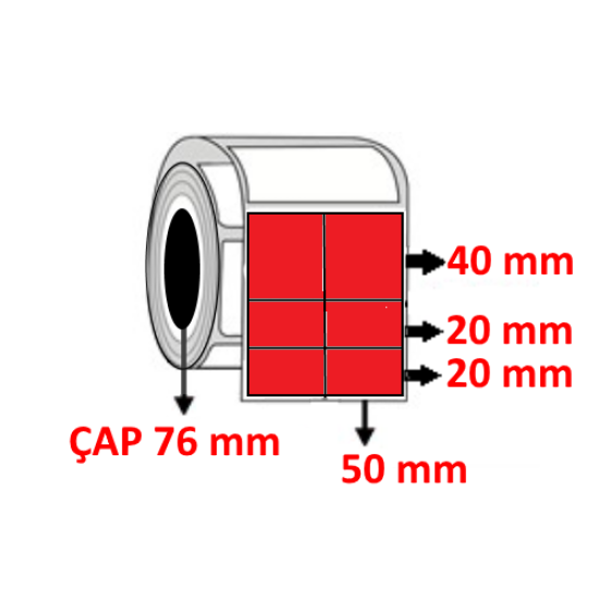 Kırmızı Renkli 100 mm x 80 mm (50/40+20+20) Termal Barkod Etiketi ÇAP 76 mm ( 6 Rulo ) 12.000 ADET