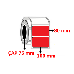 Kırmızı Renkli 100 mm x 80 mm Barkod Etiketi ÇAP 76 mm ( 6 Rulo ) 6.000 ADET