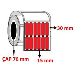 Kırmızı Renkli 15 mm x 30 mm YY6 LI Kuşe Barkod Etiketi ÇAP 76 mm ( 6 Rulo ) 162.000 ADET