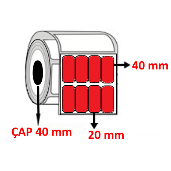 Kırmızı Renkli 20 mm x 40 mm YY4 LÜ Barkod Etiketi ÇAP 40 mm ( 6 Rulo ) 27.600 ADET