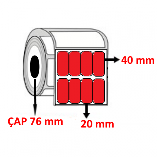 Kırmızı Renkli 20 mm x 40 mm YY4 LÜ Barkod Etiketi ÇAP 76 mm ( 6 Rulo ) 84.000 ADET