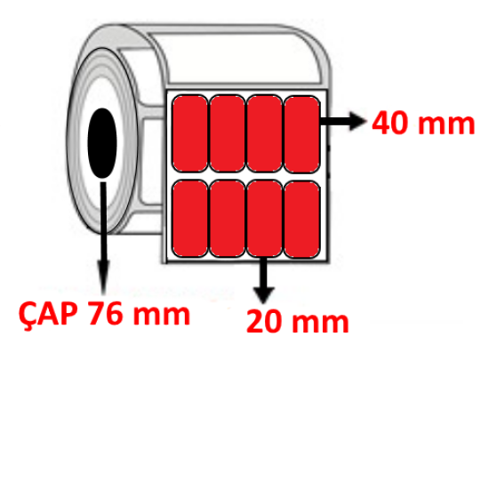 Kırmızı Renkli 20 mm x 40 mm YY4 LÜ Barkod Etiketi ÇAP 76 mm ( 6 Rulo ) 84.000 ADET