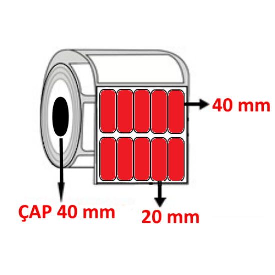 Kırmızı Renkli 20 mm x 40 mm YY5 Lİ Kuşe Barkod Etiketi ÇAP 40 mm ( 6 Rulo ) 30.000 ADET