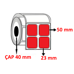 Kırmızı Renkli 23 mm x 50 mm YY2 Lİ Kuşe Barkod Etiketi ÇAP 40 mm ( 6 Rulo ) 21.000 ADET