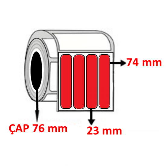 Kırmızı Renkli 23 mm x 74 mm YY4 LÜ Barkod Etiketi ÇAP 76 mm ( 6 Rulo ) 45.000 ADET