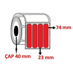 Kırmızı Renkli 23 mm x 74 mm YY4 LÜ Kuşe Barkod Etiketi ÇAP 40 mm ( 6 Rulo ) 9.000 ADET