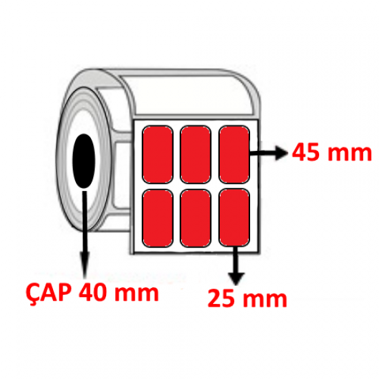 Kırmızı Renkli 25 mm x 45 mm YY3 LÜ Barkod Etiketi ÇAP 40 mm ( 6 Rulo ) 18.000 ADET