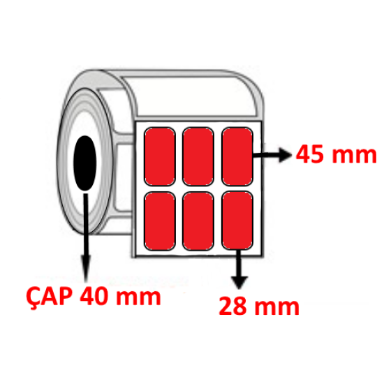 Kırmızı Renkli 28 mm x 45 mm YY3 LÜ Barkod Etiketi ÇAP 40 mm ( 6 Rulo )18.000 ADET