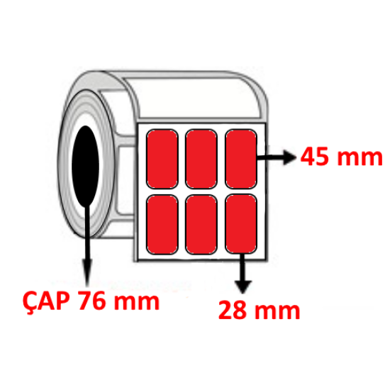 Kırmızı Renkli 28 mm x 45 mm YY3 LÜ Termal Barkod Etiketi ÇAP 76 mm ( 6 Rulo ) 45.000 ADET