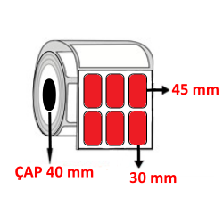 Kırmızı Renkli 30 mm x 45 mm YY3 LÜ Kuşe Barkod Etiketi ÇAP 40 mm ( 6 Rulo ) 18.000 ADET