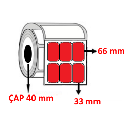 Kırmızı Renkli 33 mm x 66 mm YY3 LÜ Barkod Etiketi ÇAP 40 mm ( 6 Rulo ) 18.000 ADET