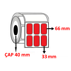 Kırmızı Renkli 33 mm x 66 mm YY3 LÜ Barkod Etiketi ÇAP 40 mm ( 6 Rulo ) 18.000 ADET