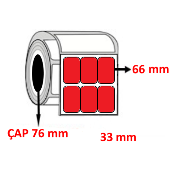 Kırmızı Renkli 33 mm x 66 mm YY3 LÜ Barkod Etiketi ÇAP 76 mm ( 6 Rulo ) 36.000 ADET