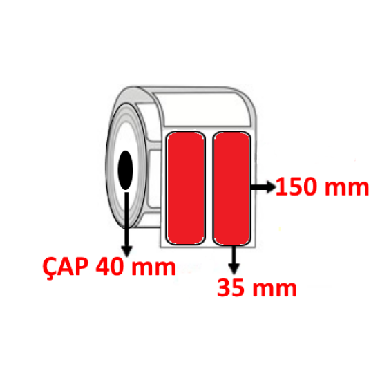 Kırmızı Renkli 35 mm x 150 mm YY2 Lİ Kuşe Barkod Etiketi ÇAP 40 mm ( 6 Rulo ) 4.800 ADET