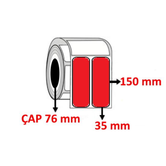 Kırmızı Renkli 35 mm x 150 mm YY2 Lİ Termal Barkod Etiketi ÇAP 76 mm ( 6 Rulo ) 9.000 ADET