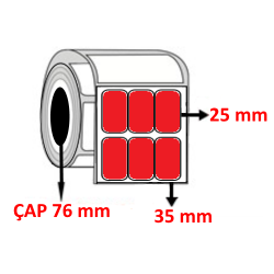 Kırmızı Renkli 35 mm x 25 mm YY3 LÜ Barkod Etiketi ÇAP 76 mm ( 6 Rulo ) 60.000 ADET