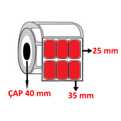 Kırmızı Renkli 35 mm x 25 mm YY3 LÜ Kuşe Barkod Etiketi ÇAP 40 mm ( 6 Rulo ) 36.000 ADET