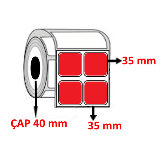 Kırmızı Renkli 35 mm x 35 mm YY2 Lİ Termal Barkod Etiketi ÇAP 40 mm ( 6 Rulo ) 18.000 ADET