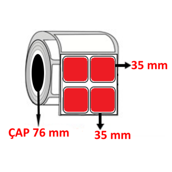 Kırmızı Renkli 35 mm x 35 mm YY2 Lİ Termal Barkod Etiketi ÇAP 76 mm ( 6 Rulo ) 30.000 ADET
