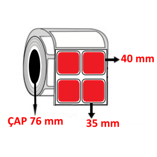 Kırmızı Renkli 35 mm x 40 mm YY2 Lİ Termal Barkod Etiketi ÇAP 76 mm ( 6 Rulo ) 36.000 ADET