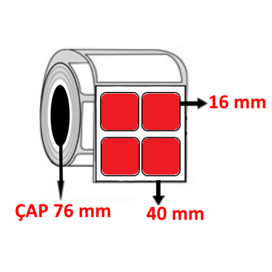 Kırmızı Renkli 40 mm x 16 mm YY2 Lİ Termal Barkod Etiketi ÇAP 76 mm ( 6 Rulo ) 60.000 ADET