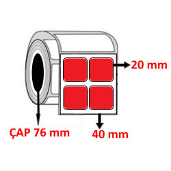 Kırmızı Renkli 40 mm x 20 mm YY2 Lİ Barkod Etiketi ÇAP 76 mm ( 6 Rulo ) 78.000 ADET
