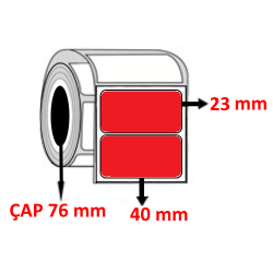 Kırmızı Renkli 40 mm x 23 mm Kuşe Barkod Etiketi ÇAP 76 mm ( 6 Rulo ) 30.000 ADET