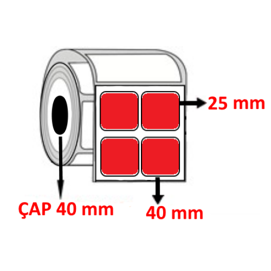 Kırmızı Renkli 40 mm x 25 mm YY2 Lİ Termal Barkod Etiketi ÇAP 40 mm ( 6 Rulo ) 21.000 ADET
