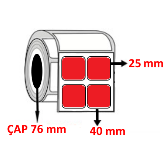 Kırmızı Renkli 40 mm x 25 mm YY2 Lİ Termal Barkod Etiketi ÇAP 76 mm ( 6 Rulo ) 60.000 ADET